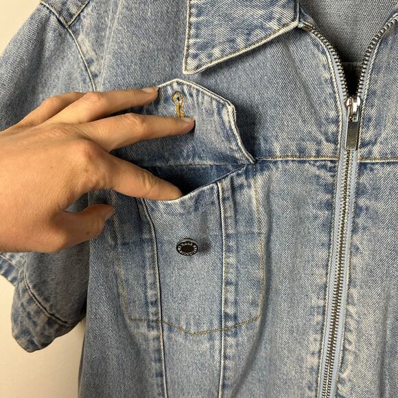 WeWoreWhat Blue Denim Short Sleeve Zipper Front Romper Women's Large - Picture 7 of 8
